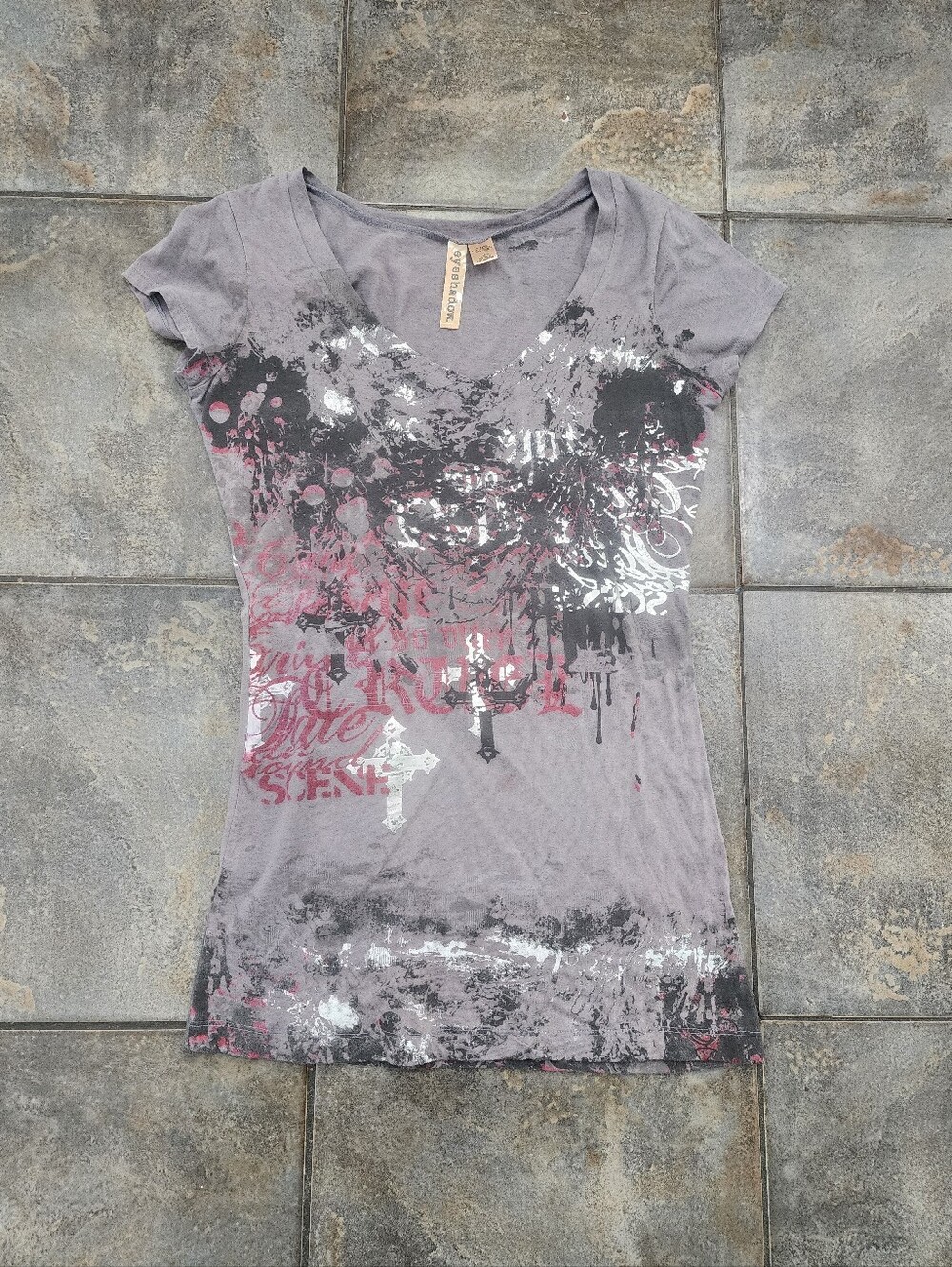 Vintage Y2K Eyeshadow Women's Large Affliction Grunge Pink Baby Tee T Shirt